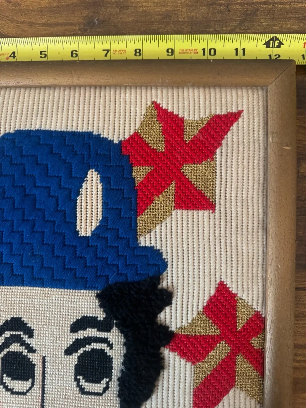 Vintage Charlie Chaplin Needlepoint Framed Art Textured Yarn Gold‎ Red Blue